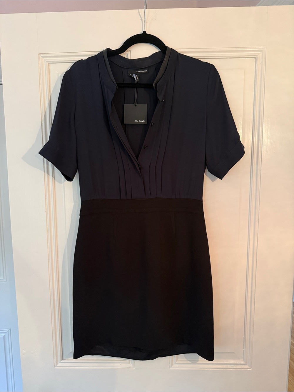 The Kooples Black Short-Sleeve Pleated Bodice Mini Dress